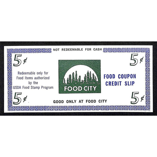Food City Brooklyn NY 5c Food Coupon Credit Slip Food Stamp c1965-79 VGC