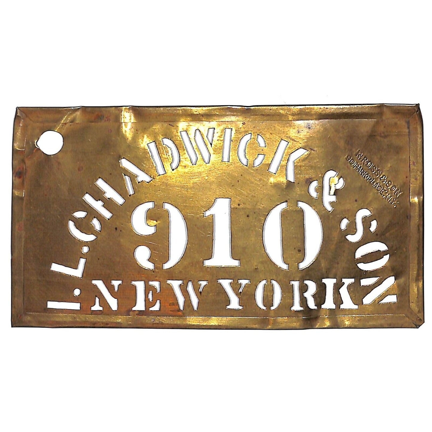 I.L. Chadwick & Son New York Brass Stencil Crate c1880's-1900 3 1/4" x 6 1/8"