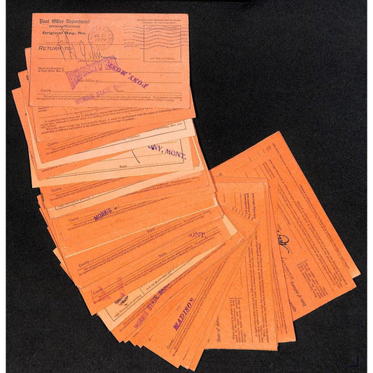 Butte Pony Montana 1910-1912 Postal Registry Return Receipts - Group of 40