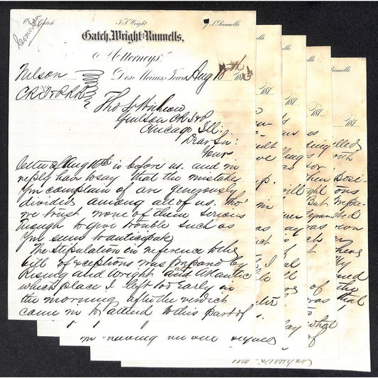 Gatch, Wright and Runnells Des Moines 1873 5pp ALS Letterhead Suit vs. CRI&P RR
