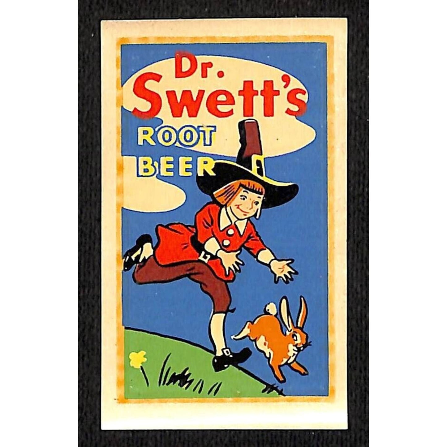Dr. Swett's Root Beer Vitachrome Water Transfer Decal Rabbit Pilgrimc1940's-50s