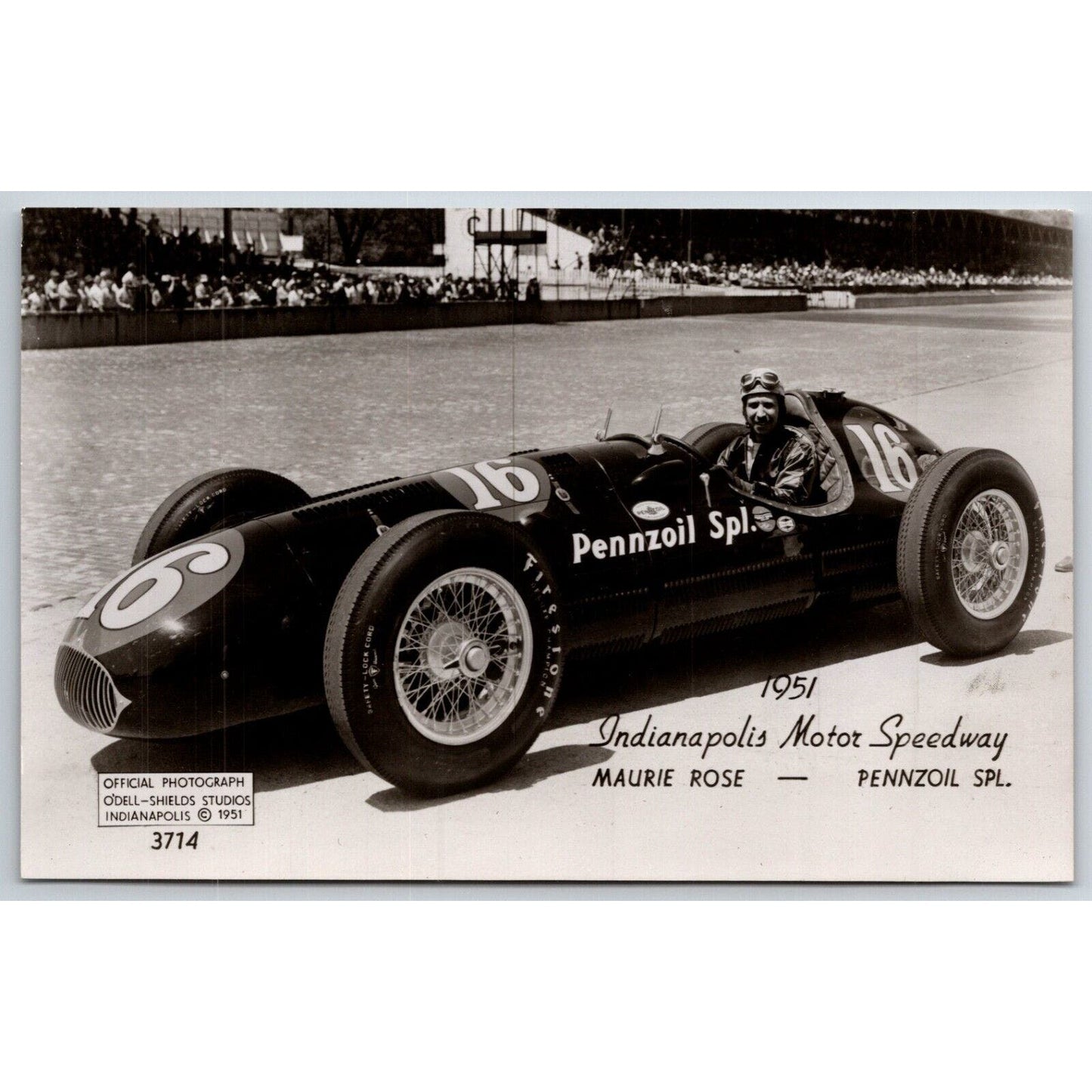 Indianapolis Motor Speedway 1951 Maurie Rose RPPC* O'Dell-Shields Postcard