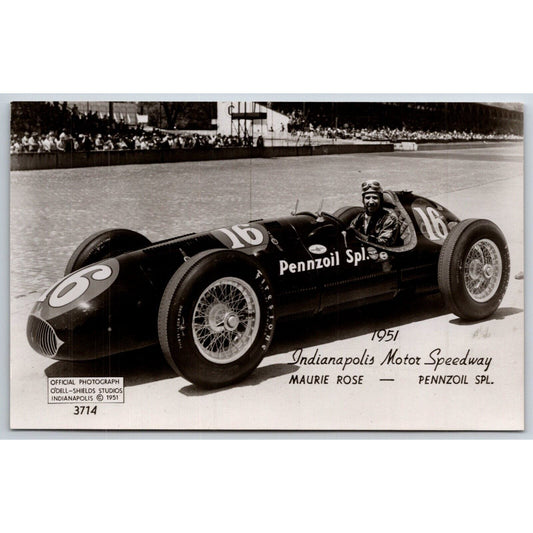 Indianapolis Motor Speedway 1951 Maurie Rose RPPC* O'Dell-Shields Postcard