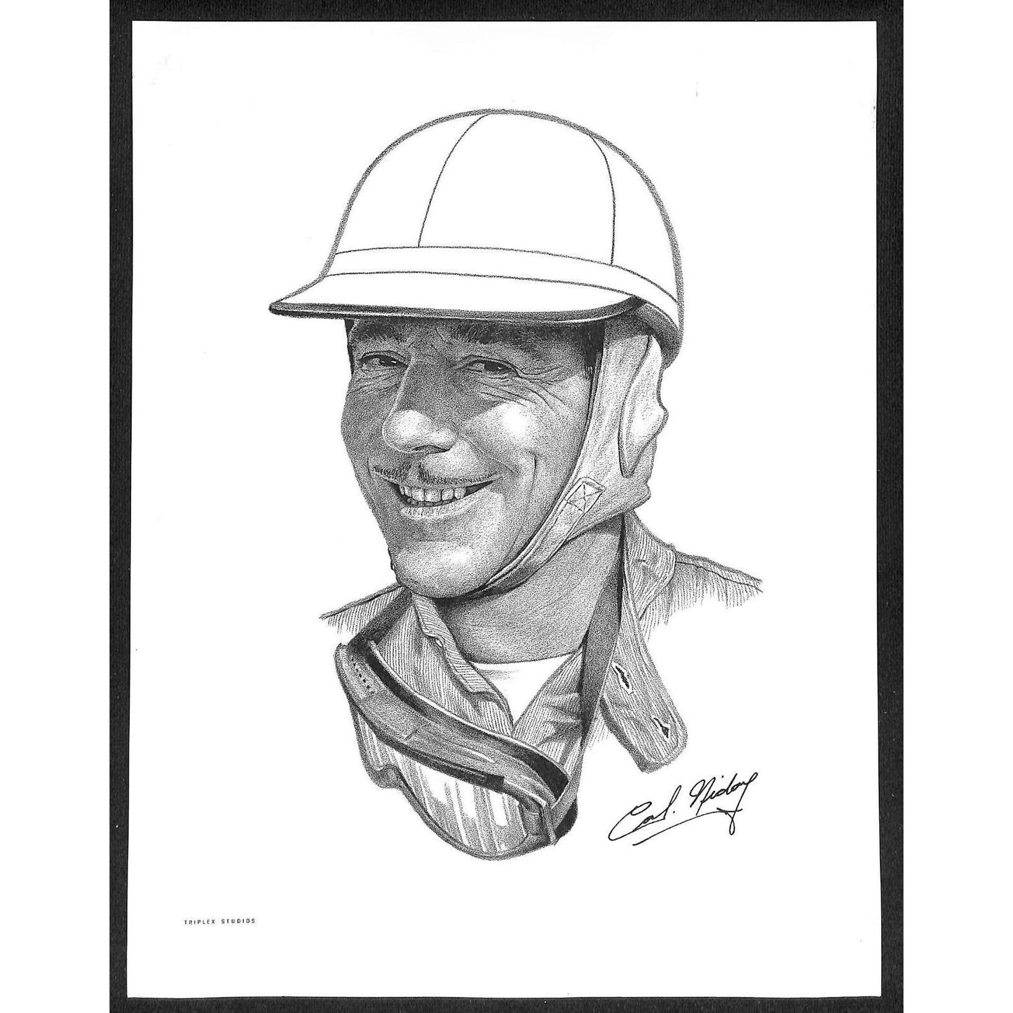 Auto Race Car Driver c1950's Carl Niday Triplex Studios Portrait Art VGC