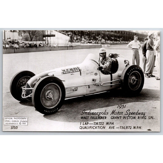 Indianapolis Motor Speedway 1951 Walt Faulkner RPPC* O'Dell-Shields Postcard VGC