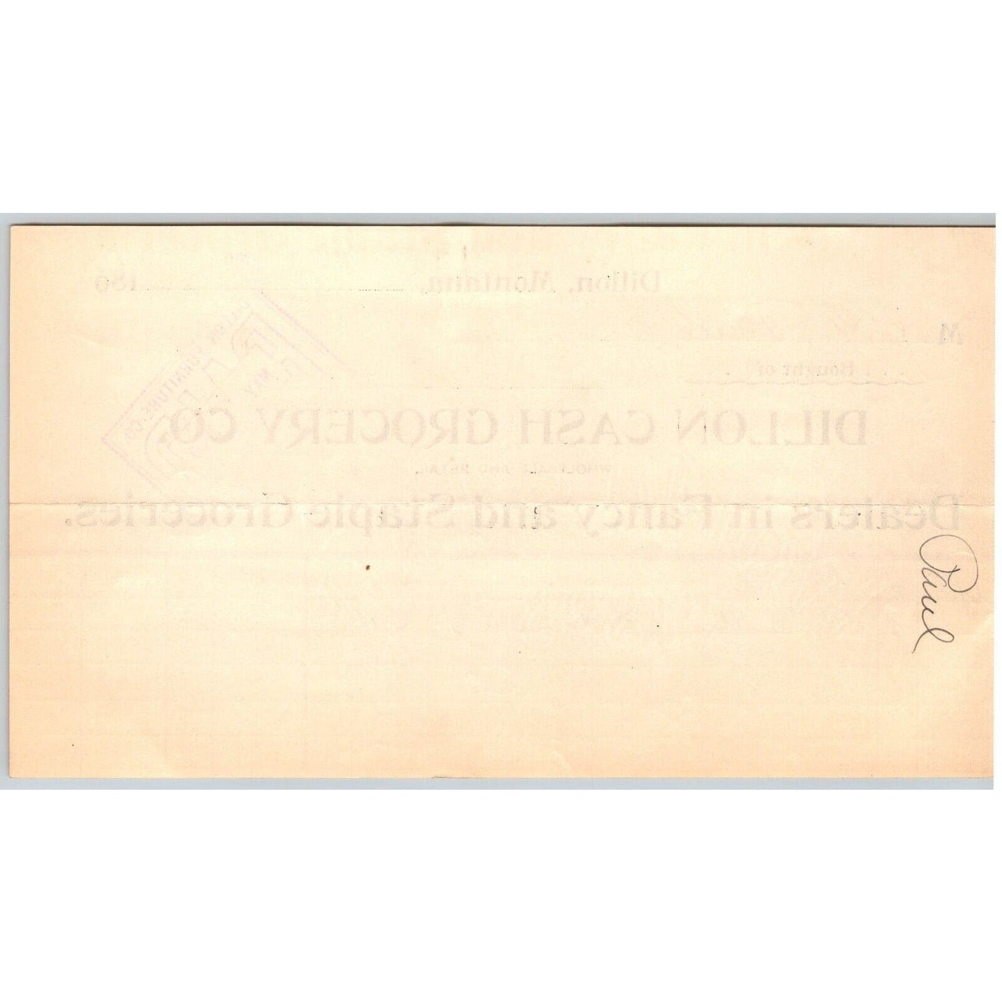 Dillon, MT Dillon Cash Grocery Fancy Staple Groceries 1899 Billhead G.T. Paul*