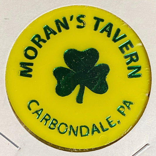 Carbondale, PA Moran's Tavern Plastic Token G/F One Free Drink Clover