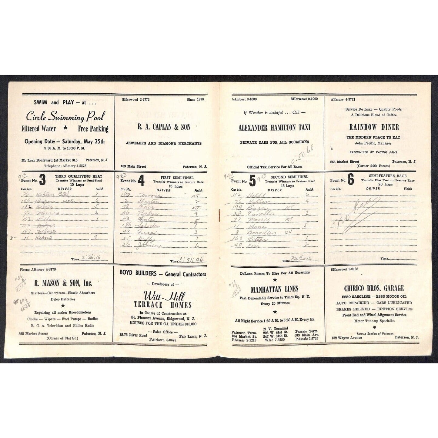 Hinchliffe Stadium Midget Auto Races 5/29/1946 Program Chet Gibbins 4pp Scarce