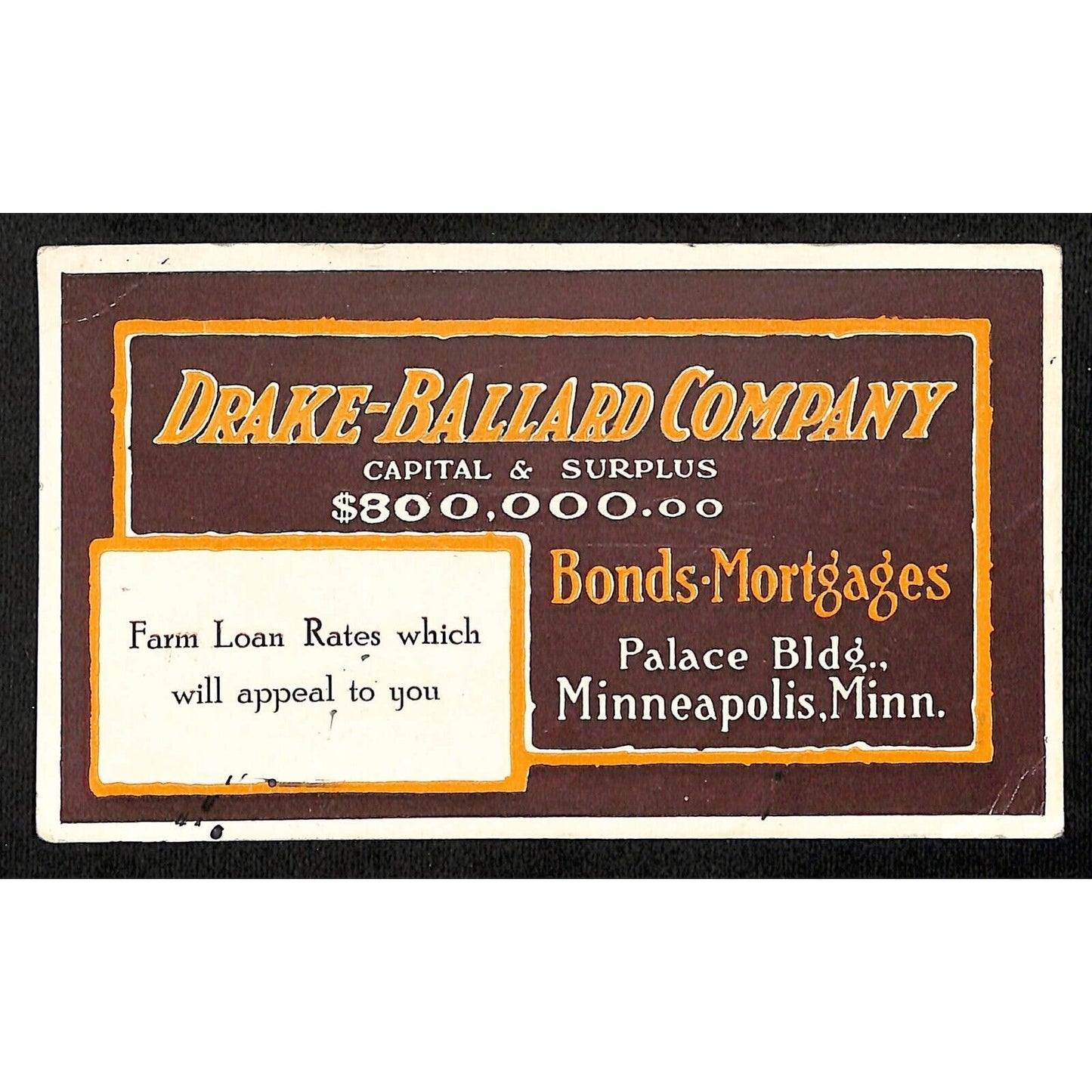 Drake-Ballard Company Farm Loans Minneapolis Ink Blotter c1920's-30s