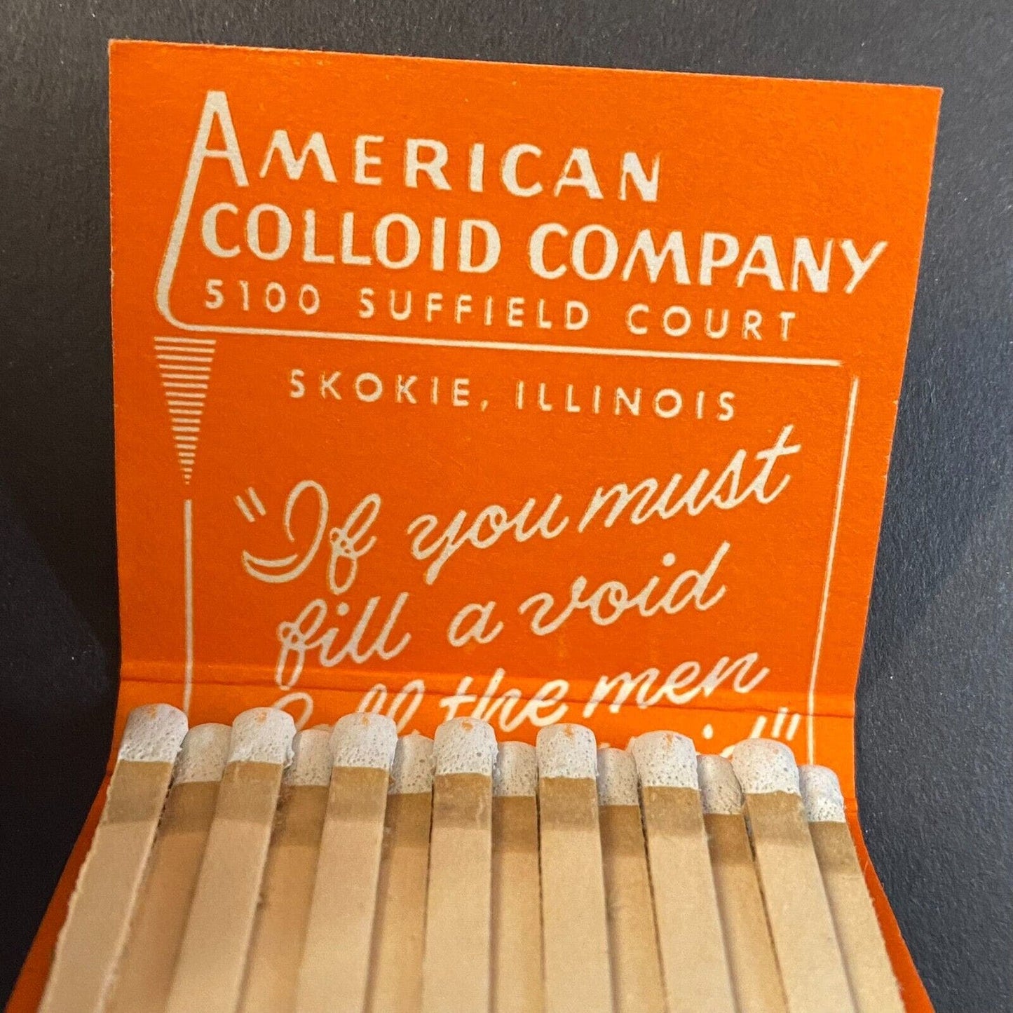 American Colloid Company Skokie c1950's-60s Full Matchbook w/ High Gloss Surface