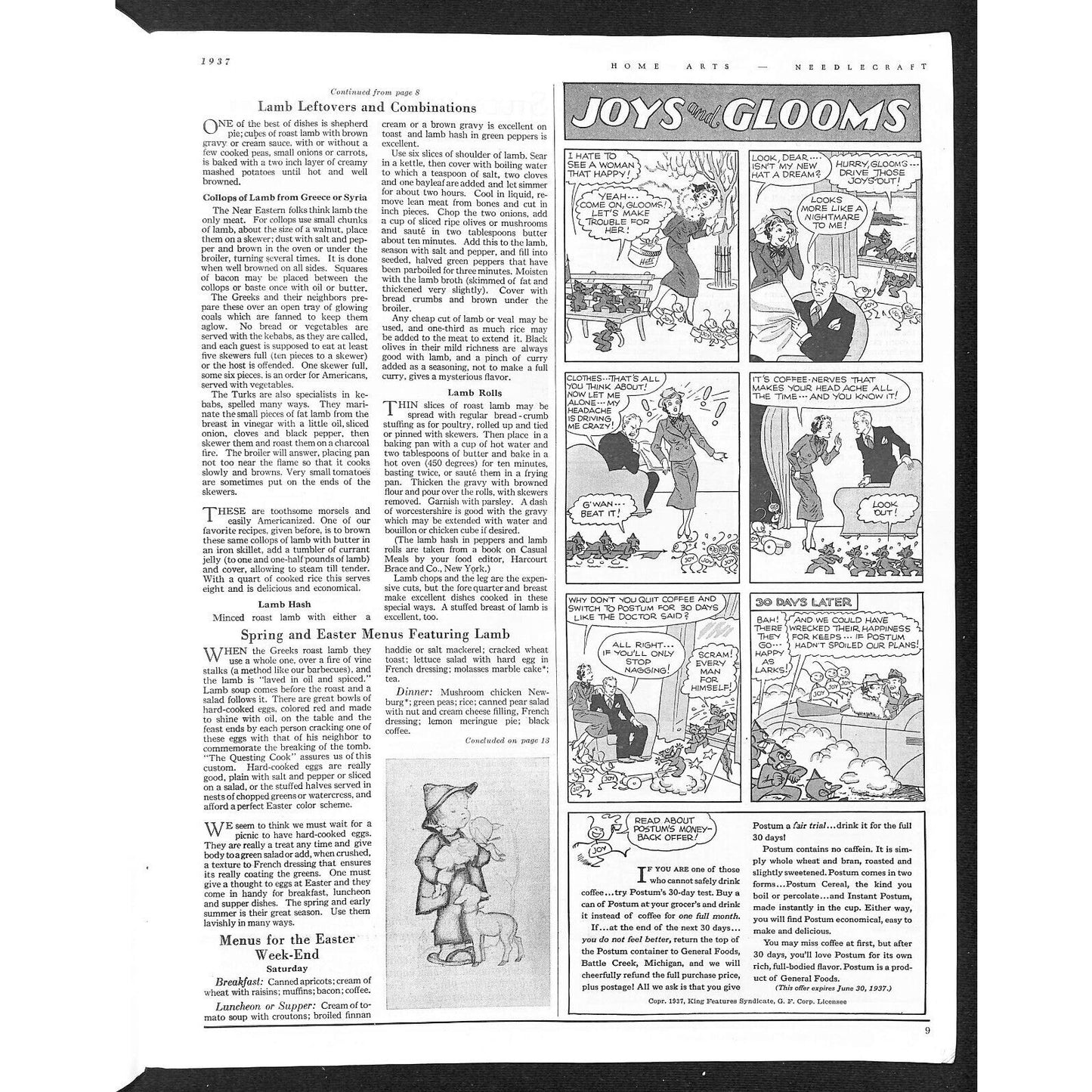 Home Arts Needlecraft Magazine March 1937 33pp Tons of Ads Good Condition