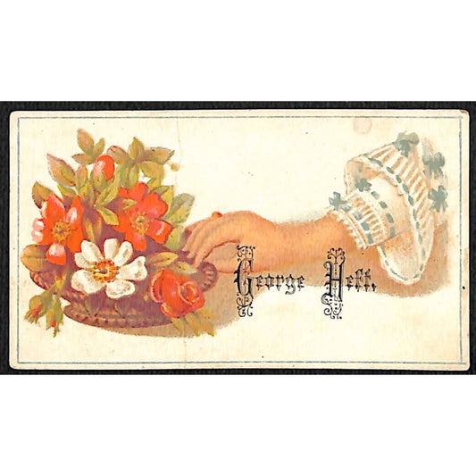 "George Heft" Victorian Calling Greeting Card - Floral w/ Hand