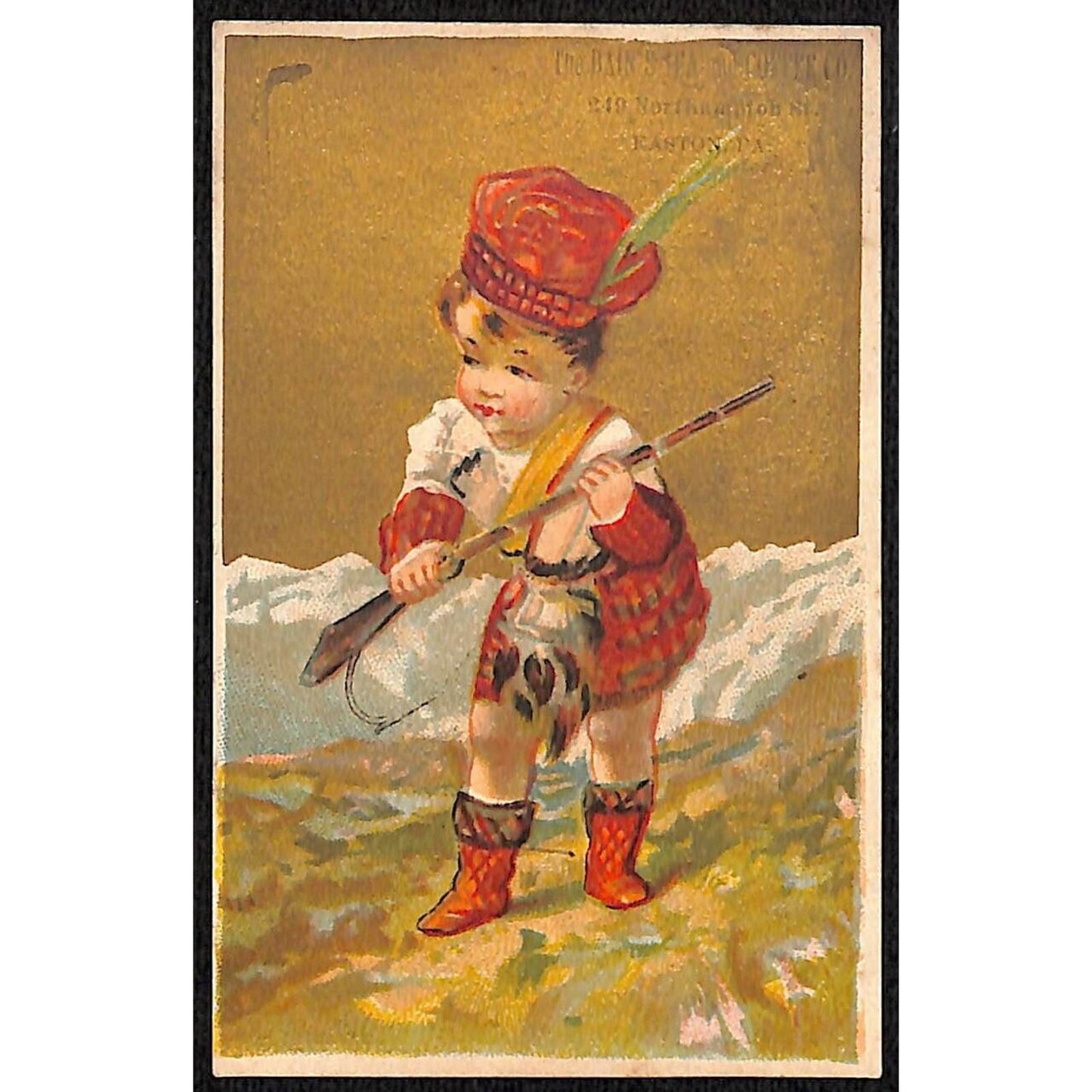 Easton, PA Bain's Tea and Coffee Co. Victorian Trade Card Boy Rifle Mountains
