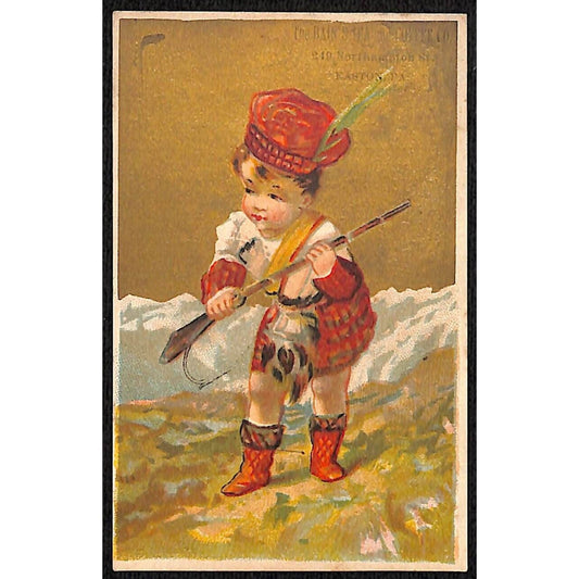 Easton, PA Bain's Tea and Coffee Co. Victorian Trade Card Boy Rifle Mountains