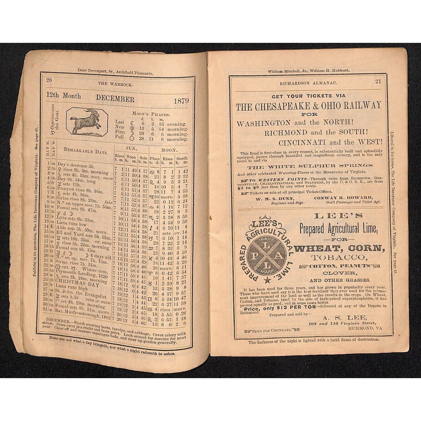 1879 Goode / Warrock-Richardson MD, VA & NC Almanack / Almanac 63pp* Scarce