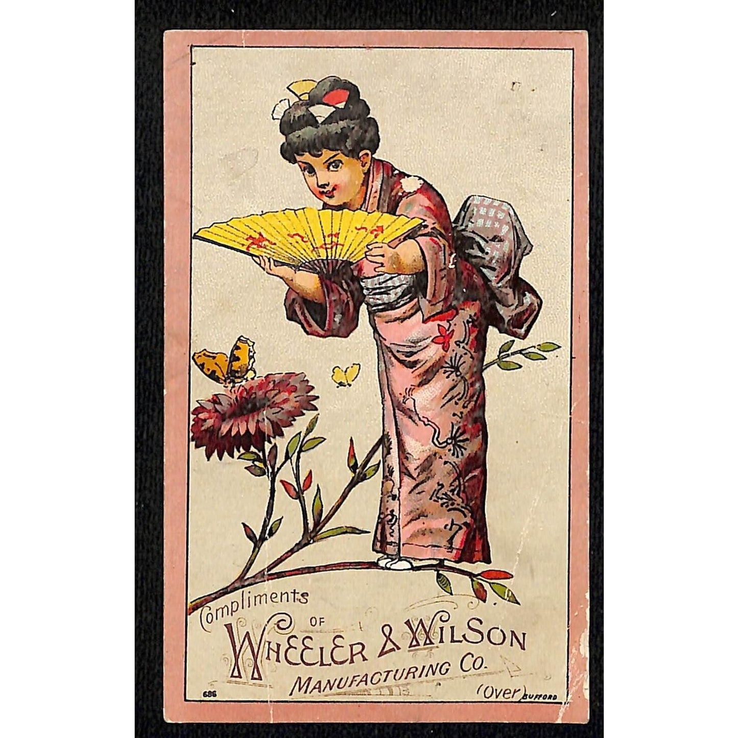 Wheeler & Wilson San Francisco Manufacturing Victorian Trade Card Girl in Kimono