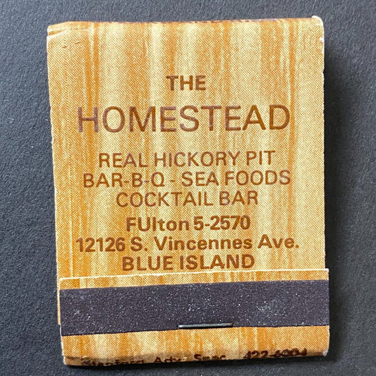 "The Homestead" Bar-B-Q Blue Island Restaurant Full Matchbook c1960's-74