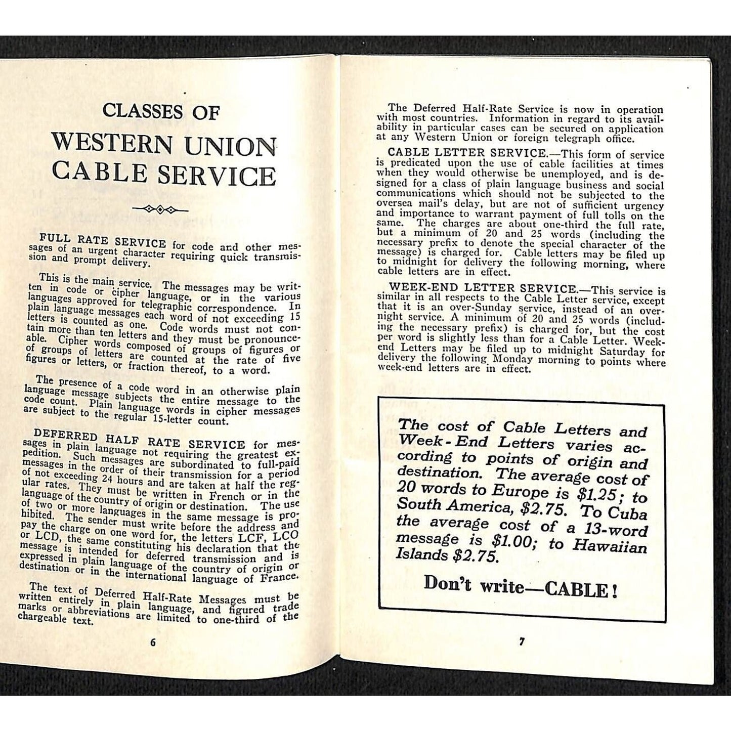 Western Union Traveler's Cable Code Booklet c1936 71pp VGC Scarce