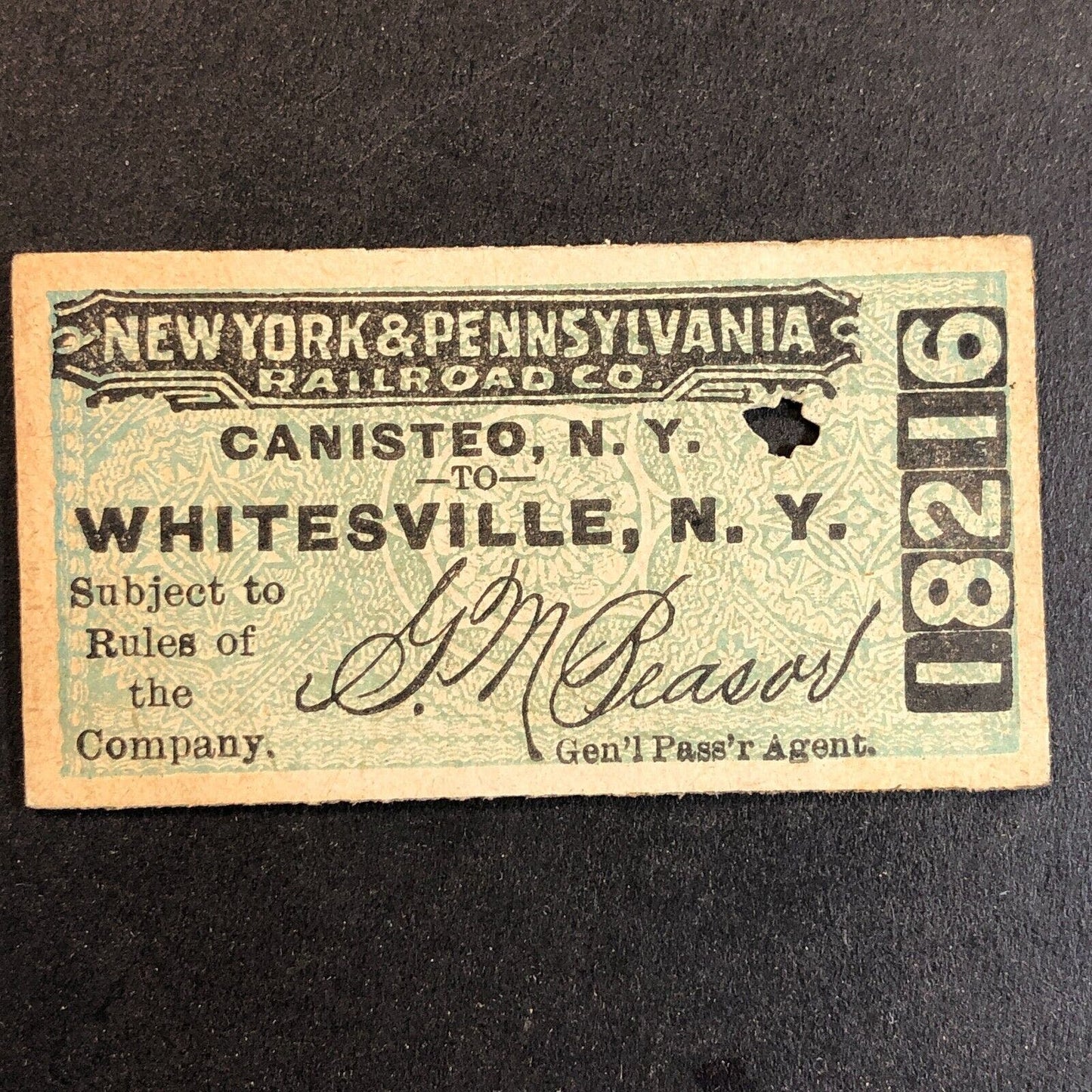 New York & Pennsylvania Railroad July 2 1917 Whitesville, NY Ticket #18216