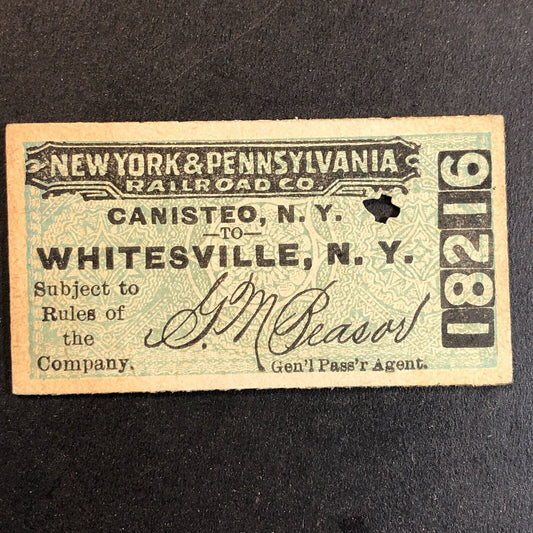 New York & Pennsylvania Railroad July 2 1917 Whitesville, NY Ticket #18216