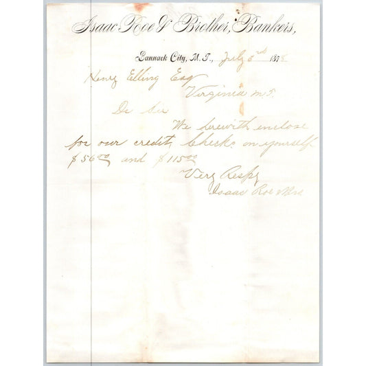 Isaac Roe & Brother Bannack City, MT 1878 ALS Letterhead Henry Elling*