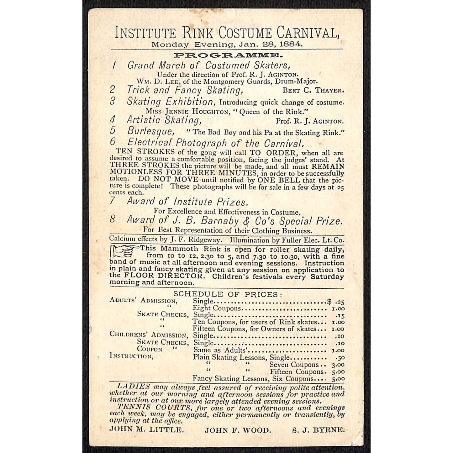 1884 Institute Rink Costume Carnival Programme Victorian Trade Card Dancing