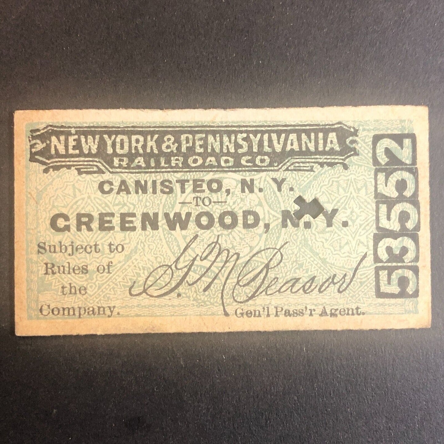 New York & Pennsylvania Railroad July 14 1917 Greenwood, NY Ticket #53552