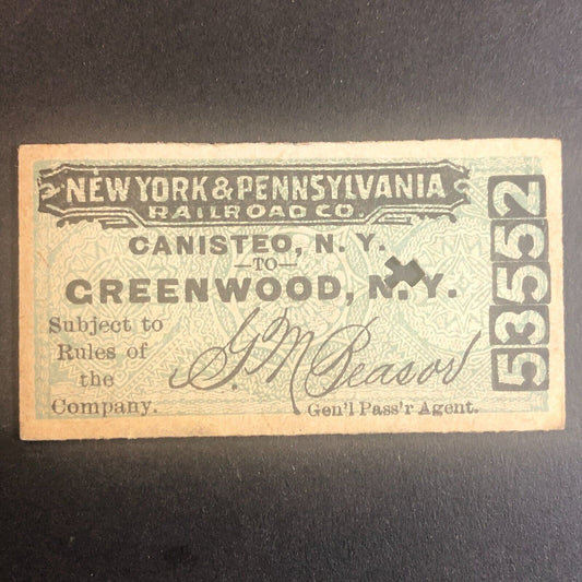 New York & Pennsylvania Railroad July 14 1917 Greenwood, NY Ticket #53552