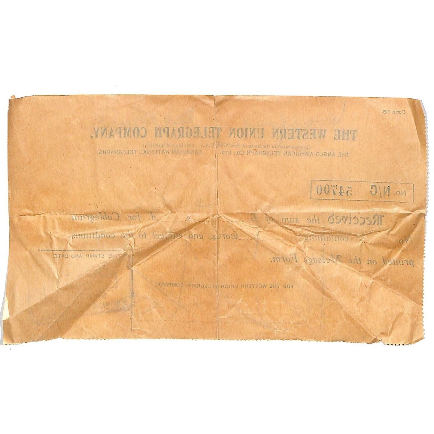 Western Union Telegraph Company 1937 Receipt on Waxy Paper Stock Scarce