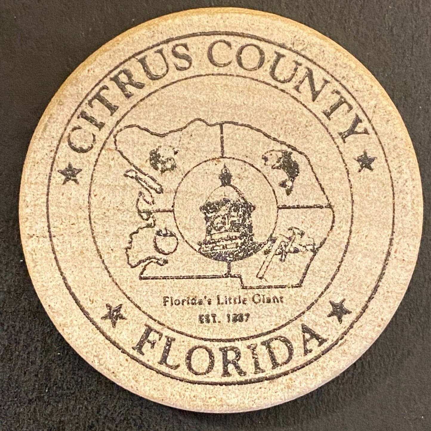 Citrus County Florida Human Services 50c Wooden Nickle" Transit Token 38mm