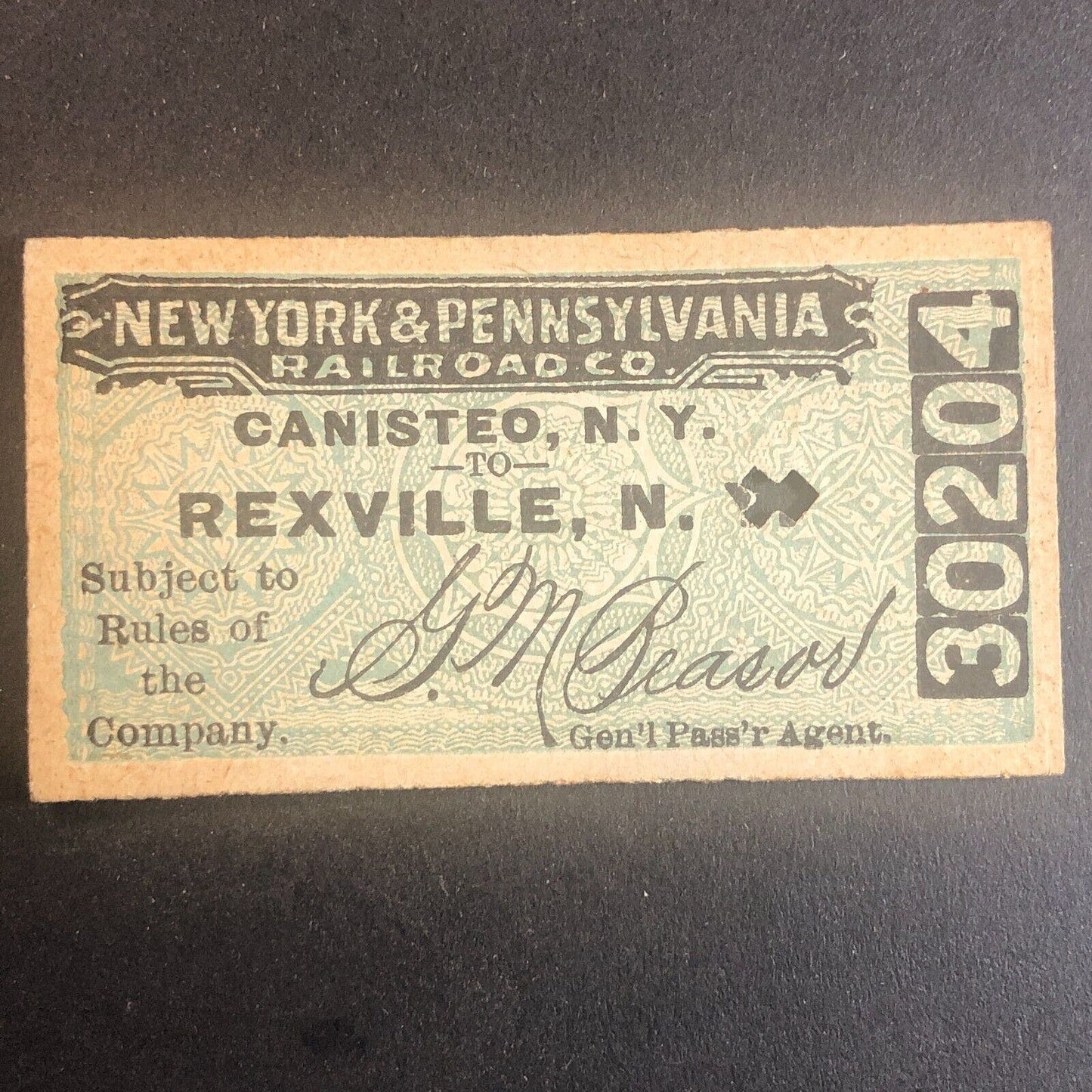 New York & Pennsylvania Railroad July 5 1917 Rexville, NY Ticket #30204