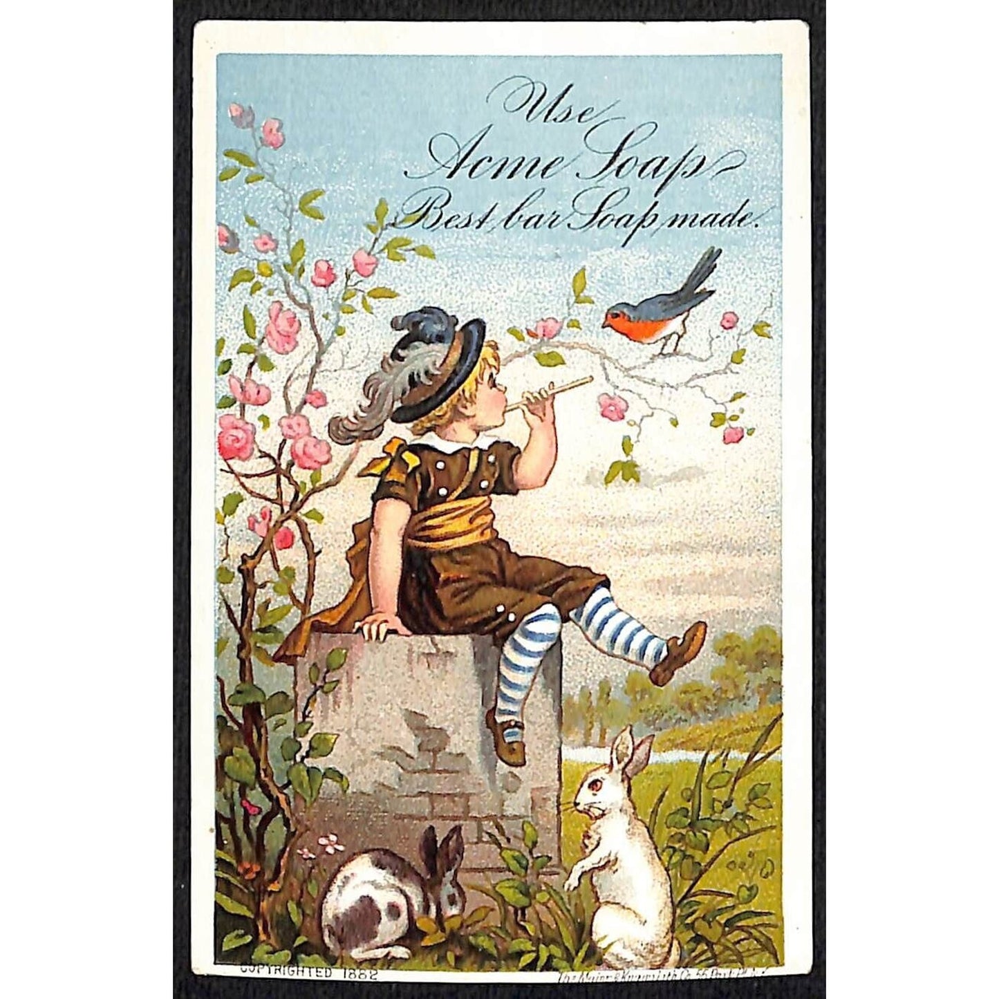 Burlington, VT Roberts & Perkins Groceries Victorian Trade Card Rabbit Bird