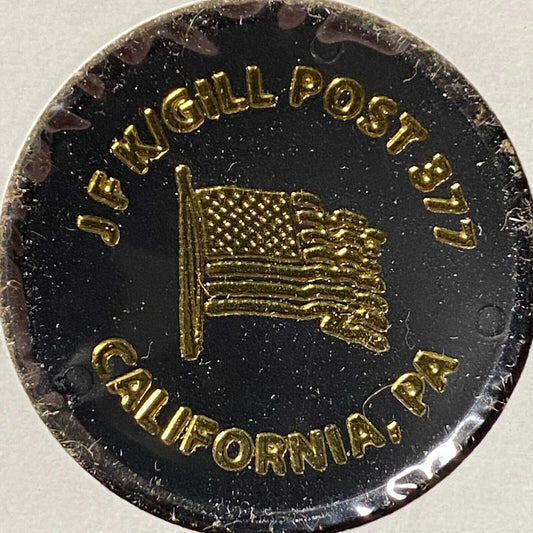 California, PA JFK / Gill Post 377 Plastic Drink Token G/F "One Large Draft"