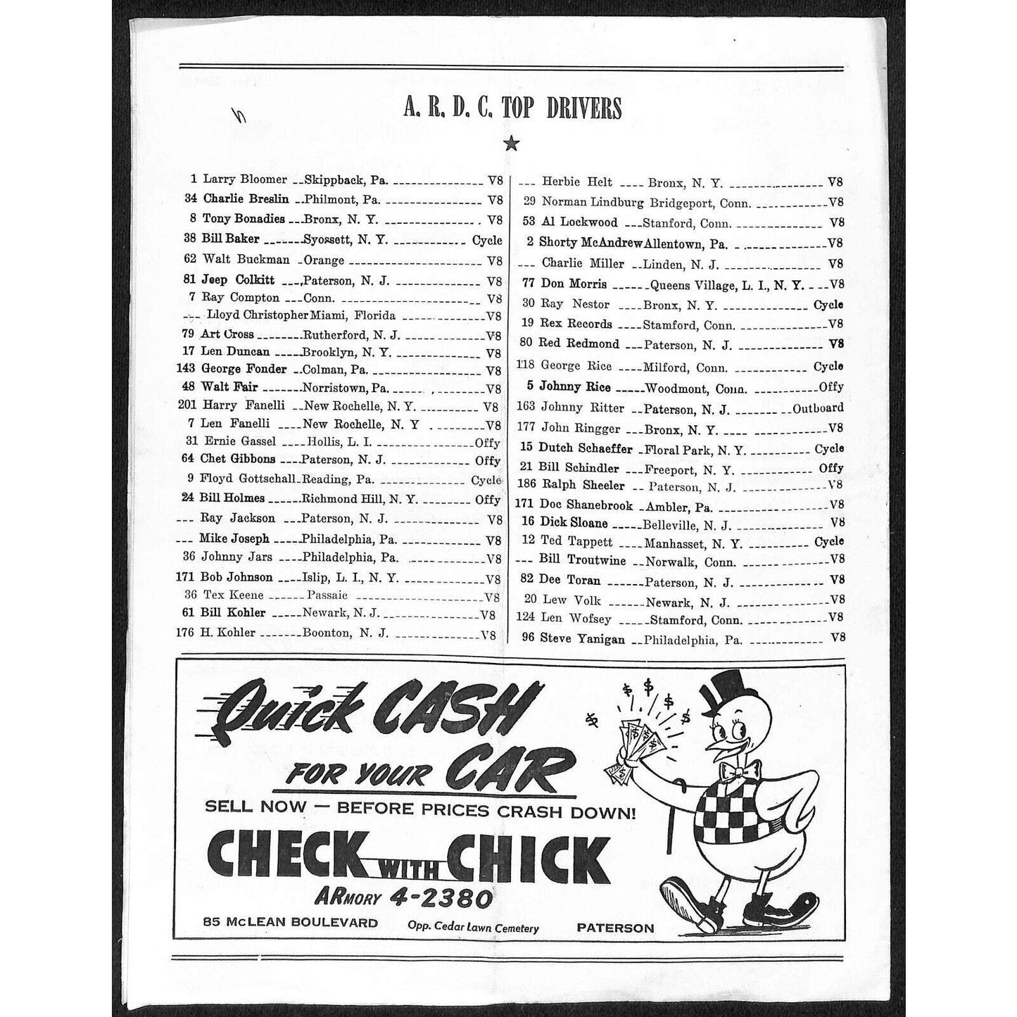 Hinchliffe Stadium Midget Auto Races 8/20/1946 Program Johnny Jars 4pp Scarce