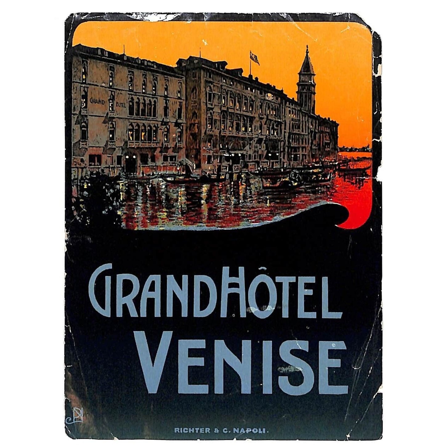 Grand Hotel Venise Large Luggage Label Original c1930's
