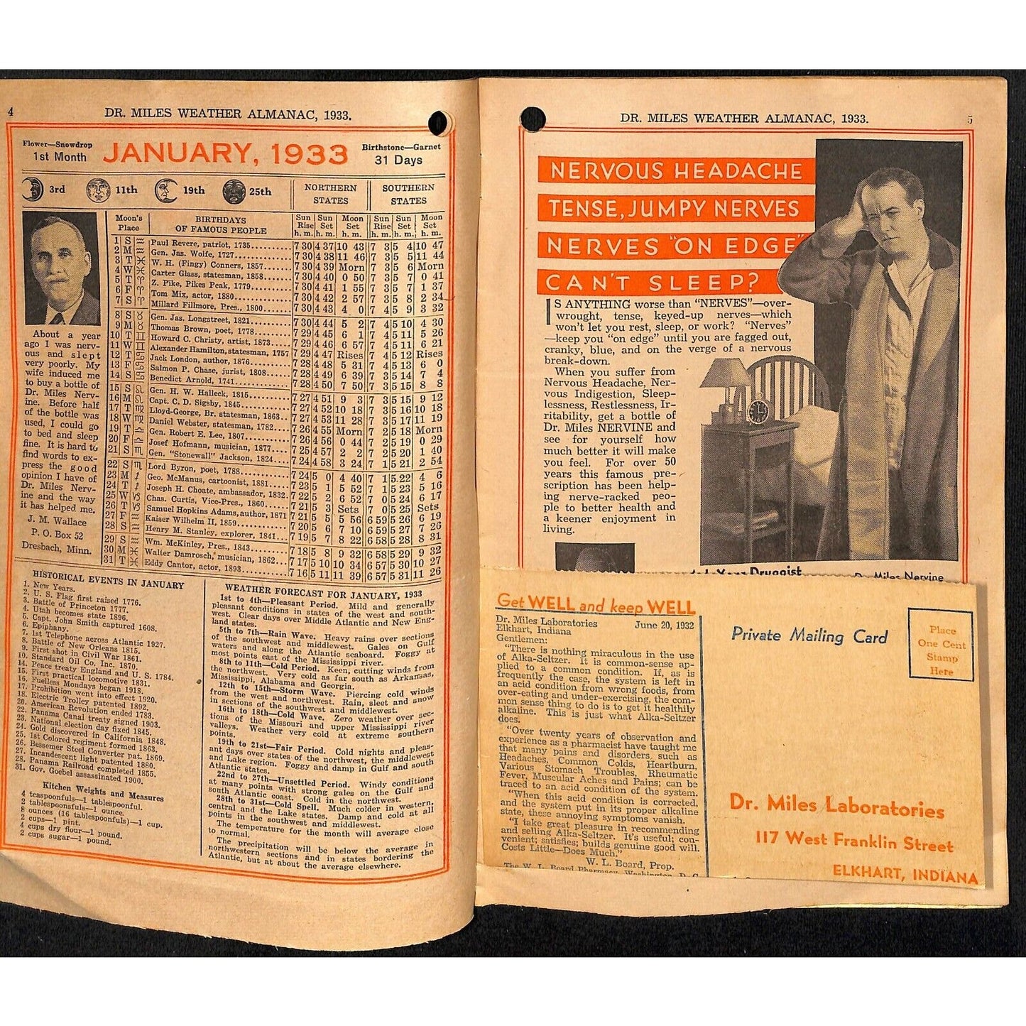 1933 Dr. Mills All Weather Almanac and Handbook 32pp & 1920 Edition in Bad Shape