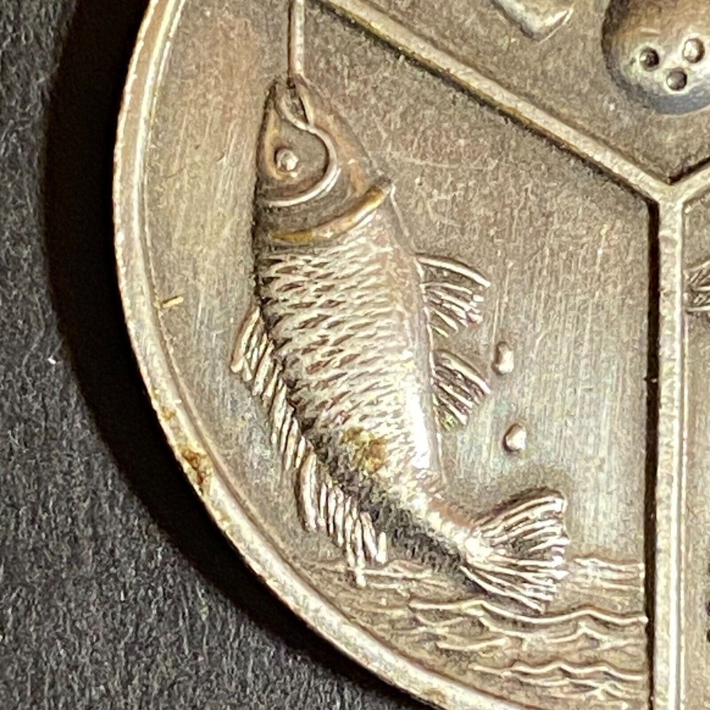 c1950's-60's ? 6-Sport Dbl Sided Pendant 31mm Bowling Fishing Hunting Equestrian