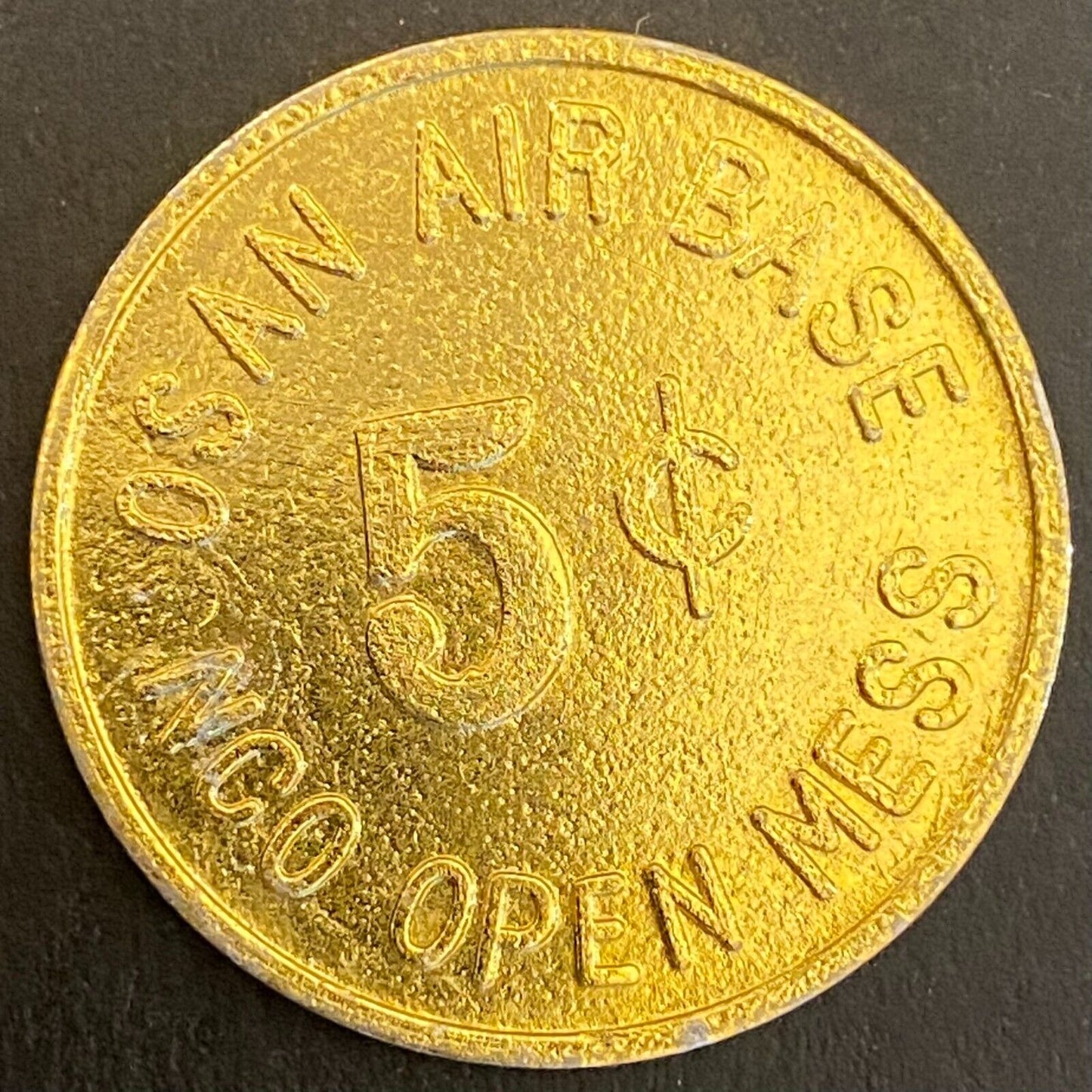 Korea Osan Air Base NCO Open Mess 5c (Gold) Alum Military Token 30mm Scarce (#4)