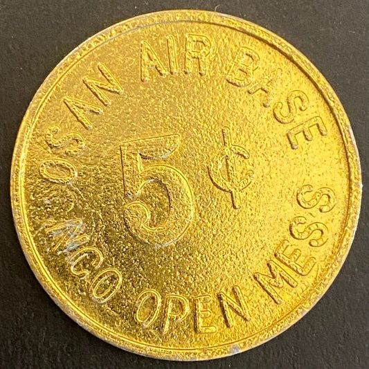 Korea Osan Air Base NCO Open Mess 5c (Gold) Alum Military Token 30mm Scarce (#4)