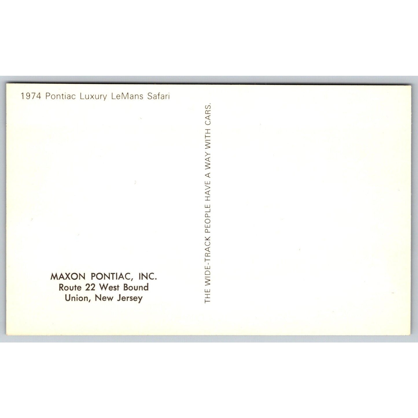 1974 Pontiac Luxury LeMans Safari Maxon Pontiac - Union, NJ Dealer Postcard
