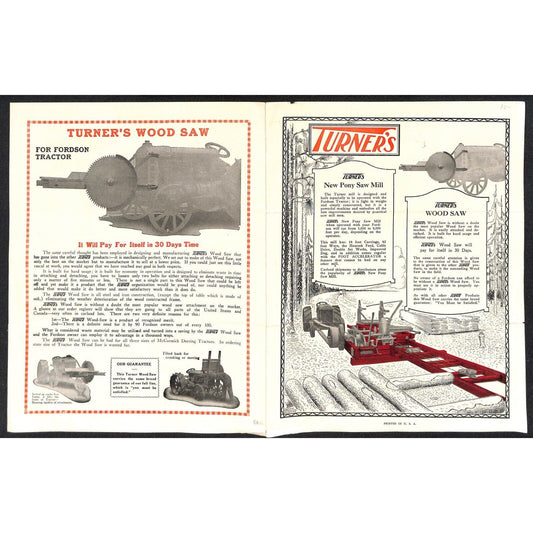 c1925 Turner / Turner's Wood Saw New Pony Wood Saw 4pp Brochure Scarce