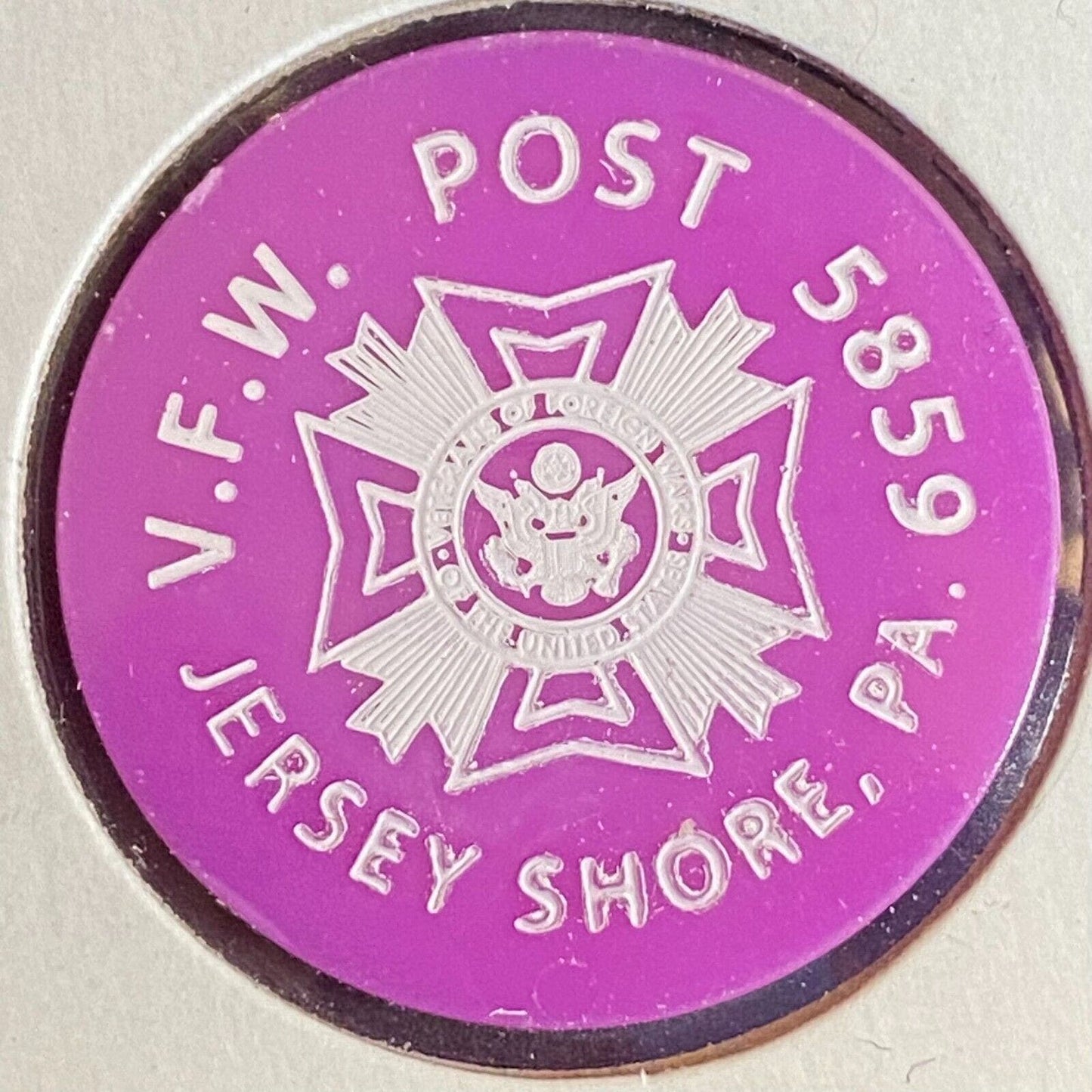 Jersey Shore, PA V.F.W. 5859 c1970's-80's Plastic "G/F One Pitcher" Token