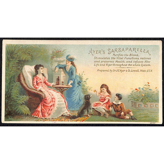 Ayer's Sarsaparilla Victorian Trade Card Family Relaxing Outdoors
