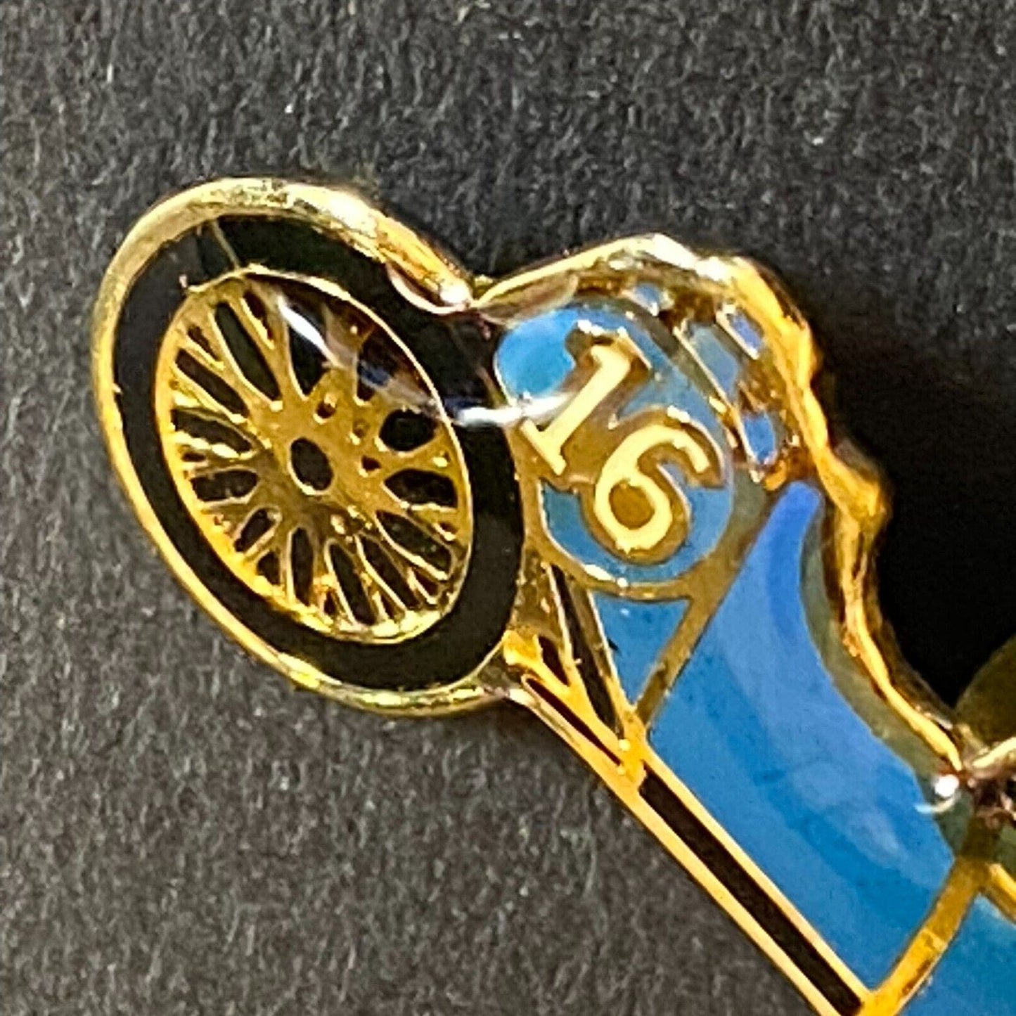 Indy 500 1913 #16 Jules Goux Peugeot Enameled Lapel Pin c1986-95 13 x 38mm VGC