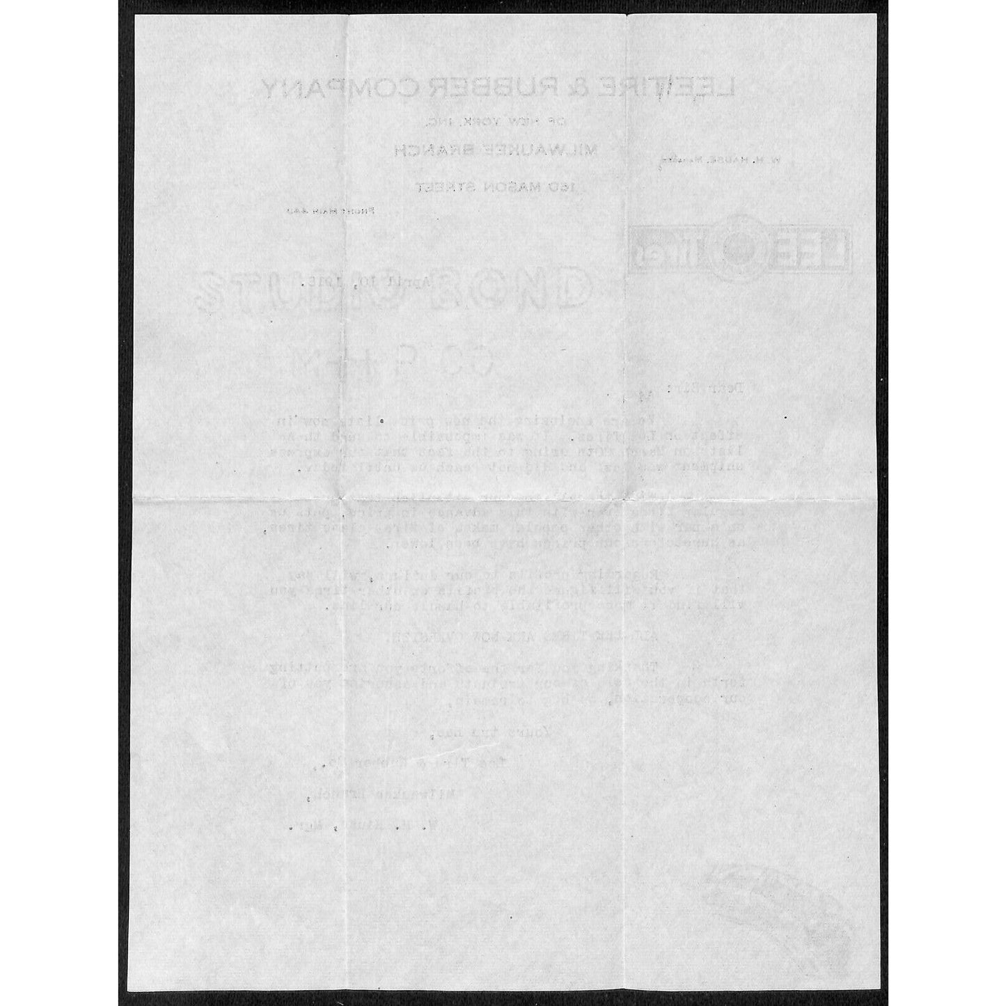 Lee Tire & Rubber Co. Automobile Tires Milwaukee 1918 Letterhead Vignette Scarce