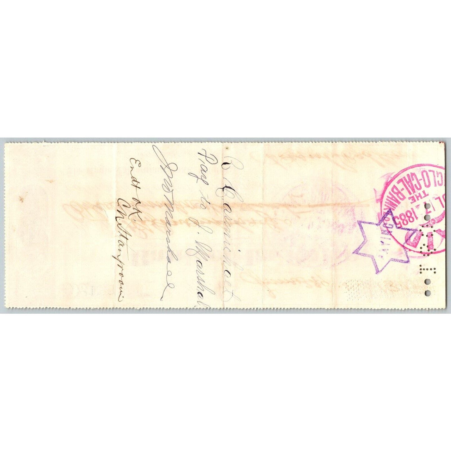 Bank of La Porte Check R. Carmichael 1885 Mining Vignette #13847