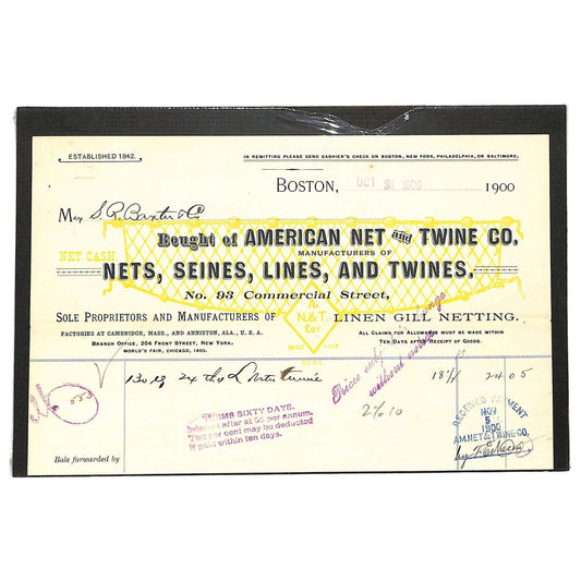 American Net and Twine Co. Boston 1900 Billhead (Nickerson & Baxter)