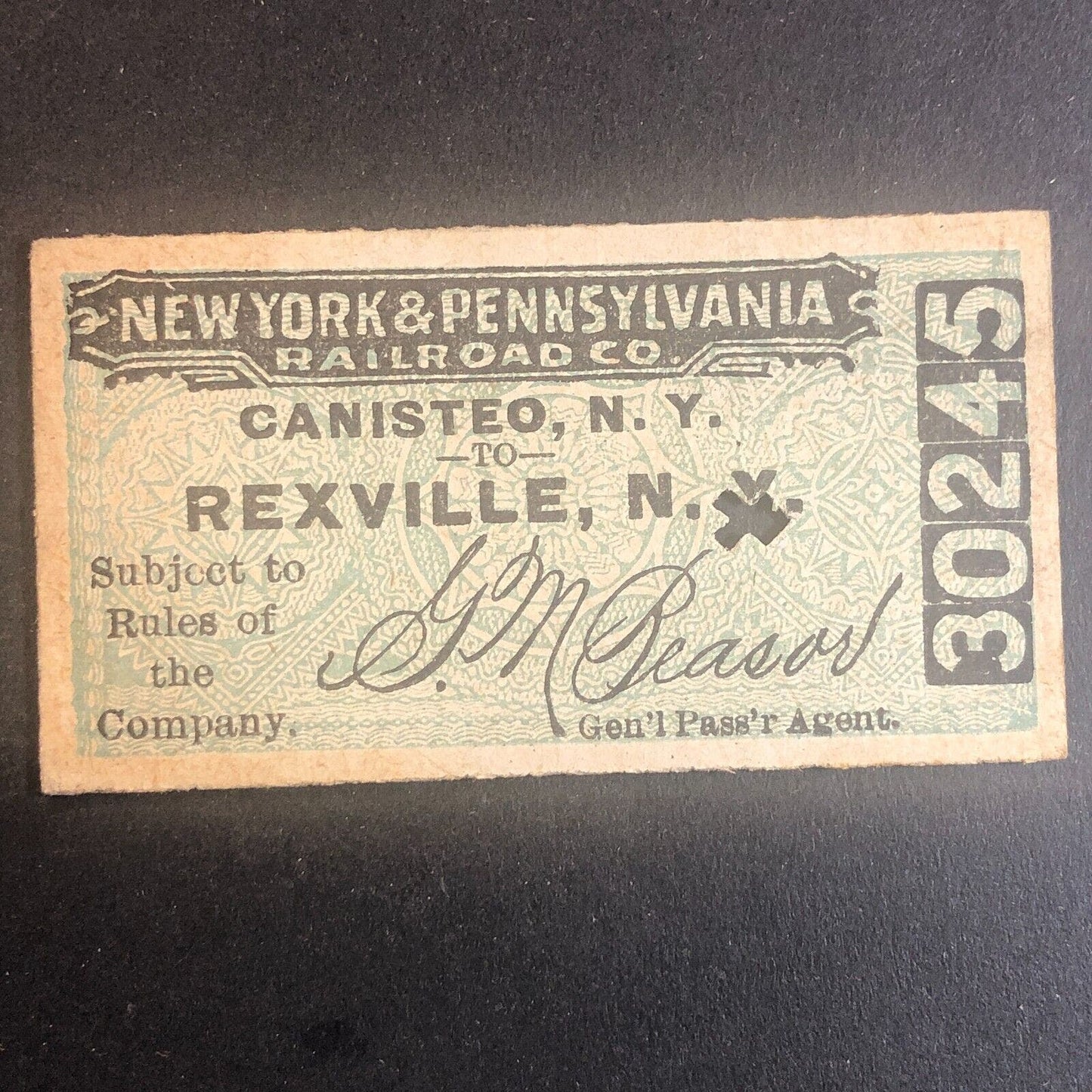 New York & Pennsylvania Railroad July 19 1917 Rexville, NY Ticket #30245
