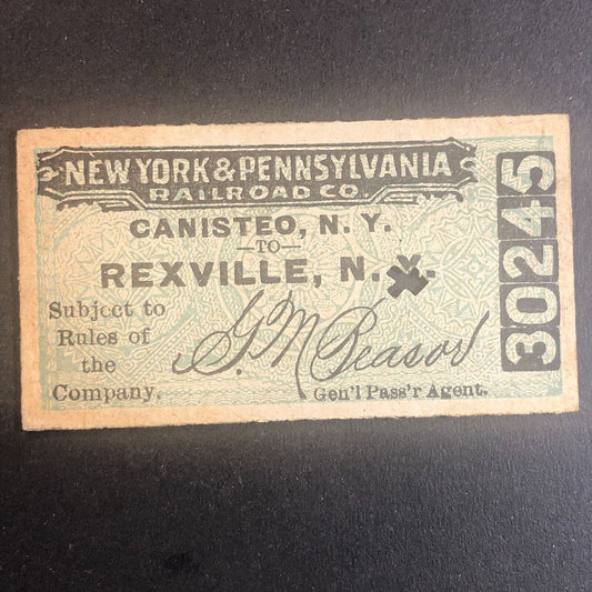 New York & Pennsylvania Railroad July 19 1917 Rexville, NY Ticket #30245