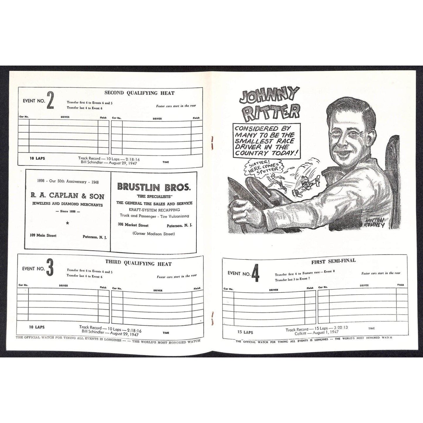 Hinchliffe Stadium Midget Auto Races 7/2 1948 Program Buddy Chase 8p VGC Scarce